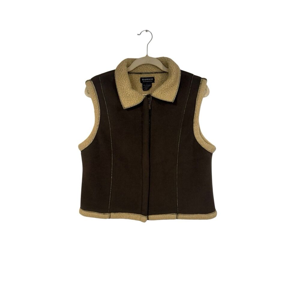 Y2K Barrage Fleece Vest Women's L Taupe Boxy Full Zip Full Outdoor Cabin Vibe